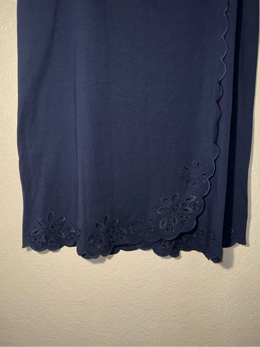 Talbots 1X Eyelet Scalloped Hem Navy Midi Skirt Cottagecore Boho